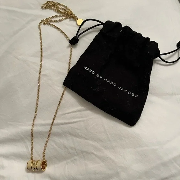 Marc by Marc Jacobs White Enamel Rollers Gold Necklace